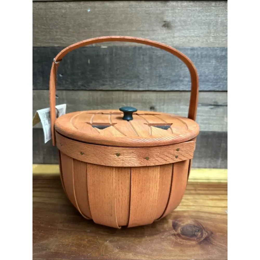 Peterboro Basket Fall Pumpkin Basket w/ Liner Signed Walter Hood -tags